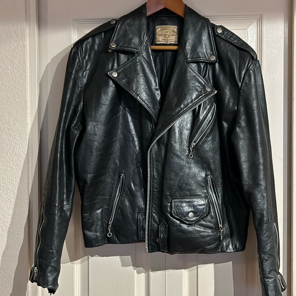 Black Leather Biker Jacket from 90s